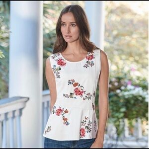 Sundance Belle Fleur Embroidered Peplum Shell Tank